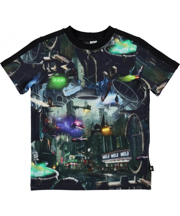 Camiseta Molo Kids Rishi Sci-fi City