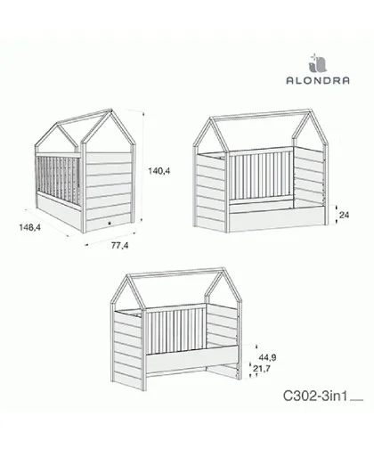 Cuna Montessori Casita 5en1 70X140 Alondra