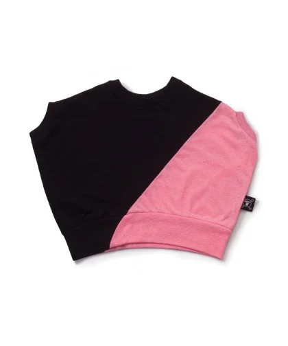 Camiseta Nununu Half & Half Round Shirt Black & Pink