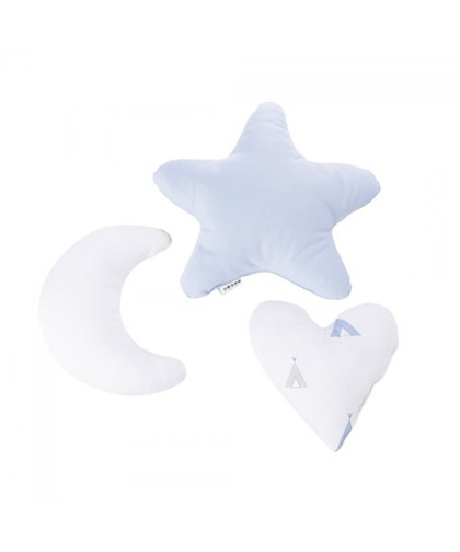 Set de 3 cojines infantiles Alondra Azul (estrella, luna y corazón)