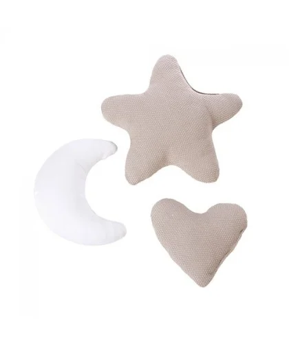 Set de 3 cojines infantiles Alondra Beige (estrella, luna y corazón)